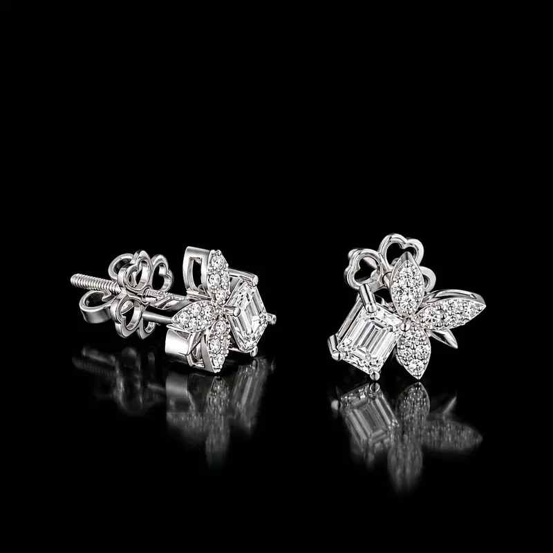 Bông tai đính kim cương tự nhiên Emerald cut