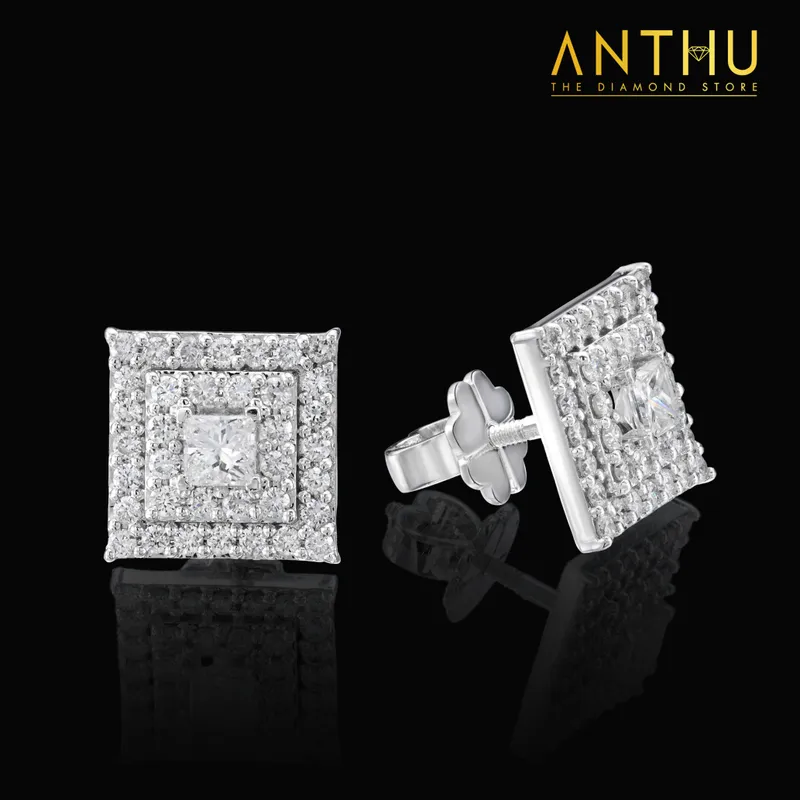 Bông tai đính kim cương tự nhiên Princess cut 2.85li