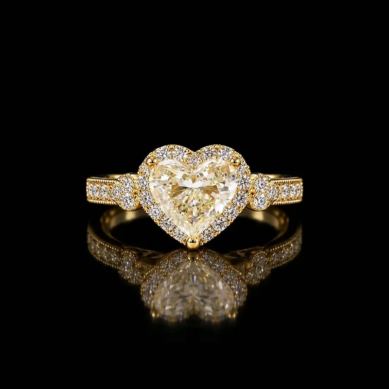 Nhẫn đính kim cương tự nhiên Heart cut ~8.5x7.0li