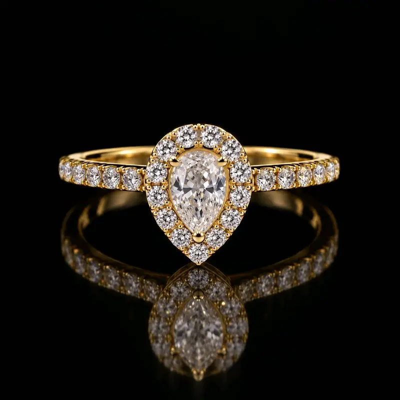 Nhẫn đính kim cương tự nhiên Pear cut