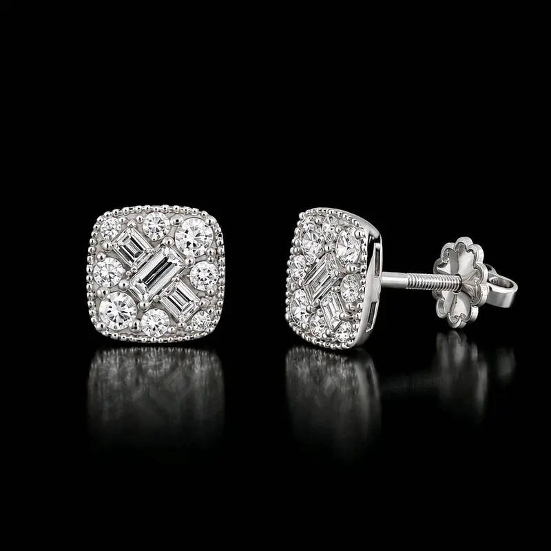 Bông tai Crystal kim cương tự nhiên Emerald cut