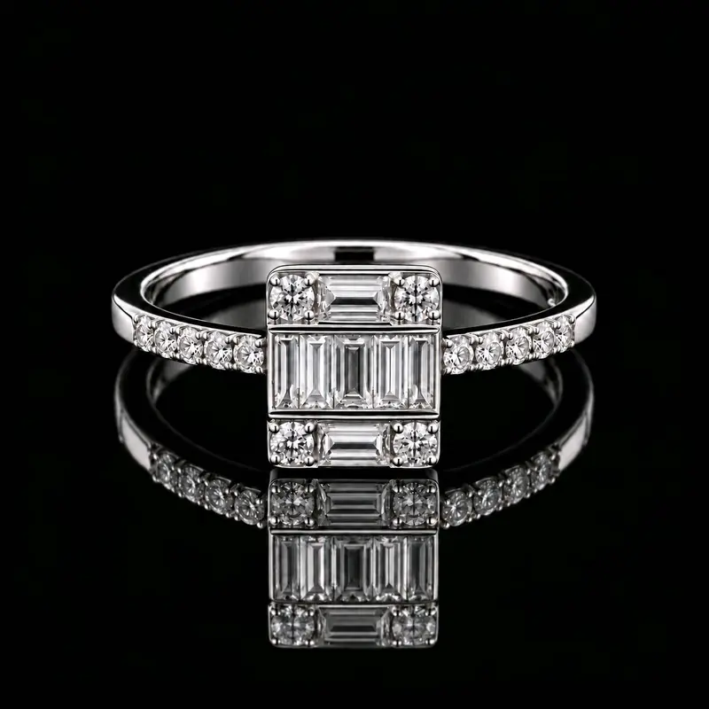 Nhẫn đính kim cương tự nhiên Baguette cut