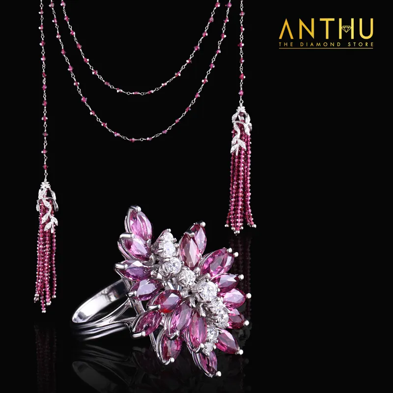 Bộ dây và nhẫn đá quý Tourmaline đính kim cương